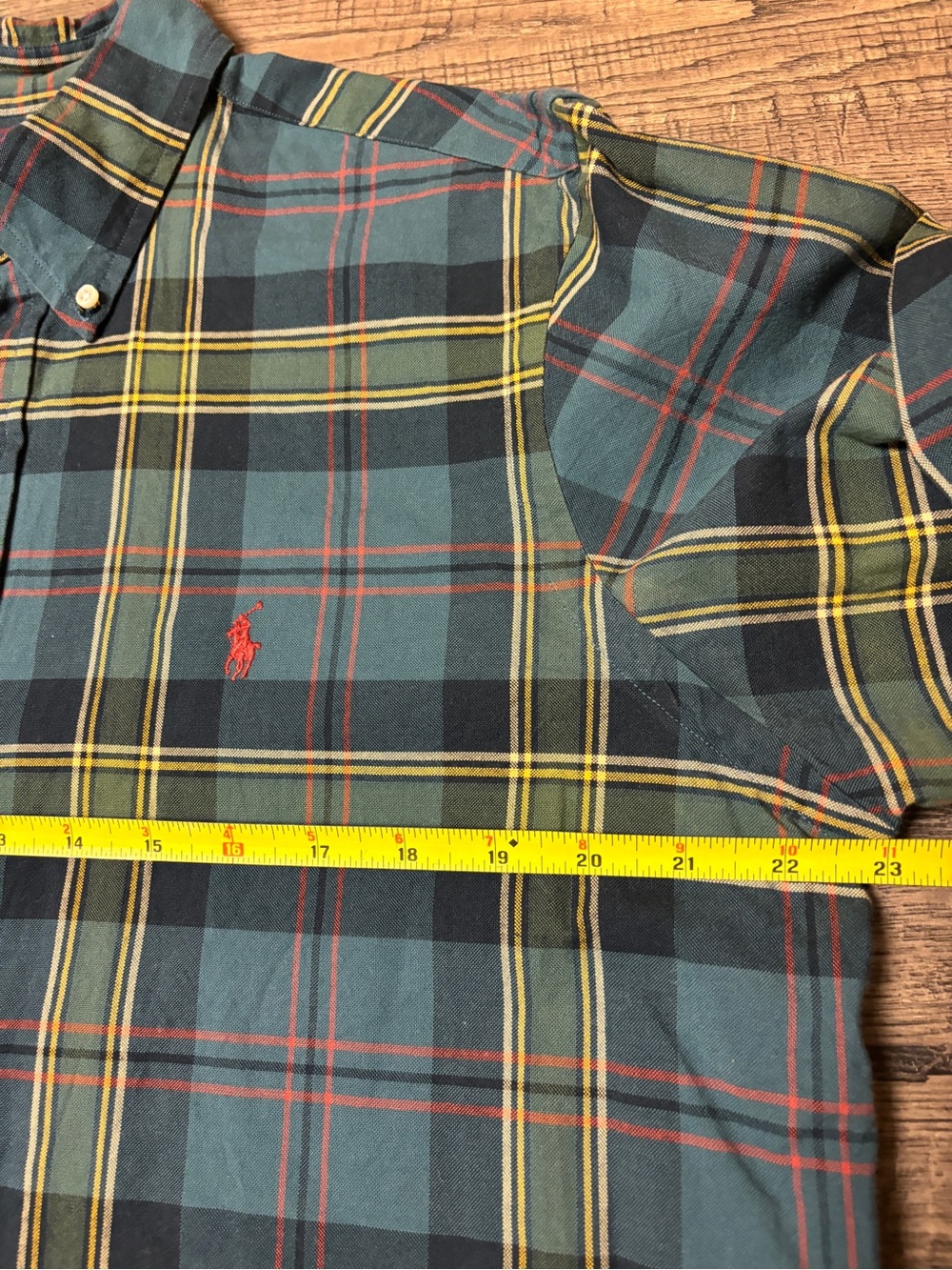 Ralph Lauren Flannel Shirt L Mens Blue Green Classic Fit Pony Logo Button Up - Picture 6 of 7